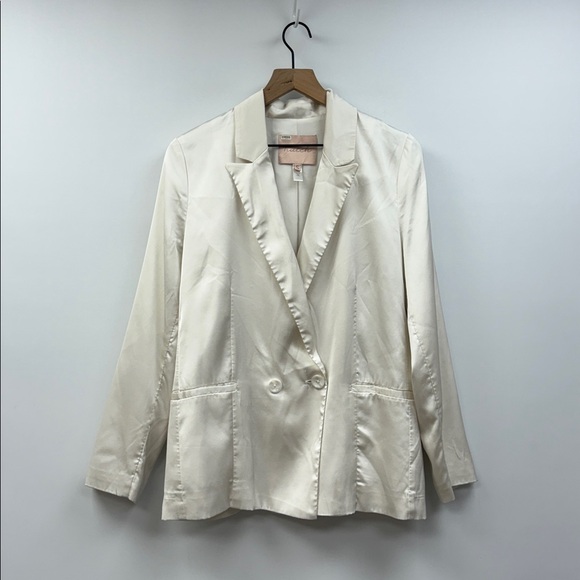 Hutch Jackets & Blazers - Anthropologie Hutch Satin Double Breasted Blazer Jacket Preppy White Small